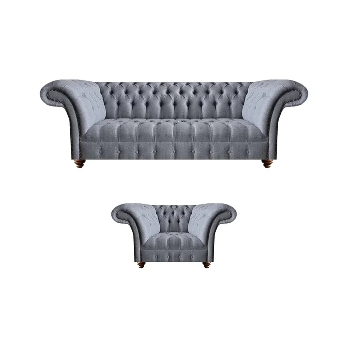 Chesterfield Designer Graue Polstergarnitur Moderne Textilcouchen 2tlg