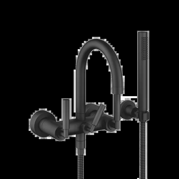 Dornbracht Tara. Wannen-Zweigriff-Armatur 25133882-33 Griffhebel, Wandmontage, mit Garnitur, schwarz matt
