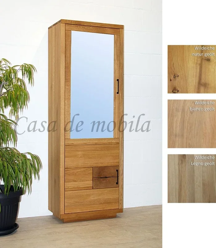 Flurschrank mit Spiegel links 69x199x40cm Eiche massiv mit Hirnholz geölt