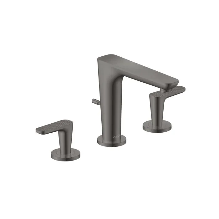 hansgrohe Axor Citterio C 3-Loch Waschtischarmatur 49061330 mit Zugstangen-Ablaufgarnitur, Cubic cut, Polished Black Chrome