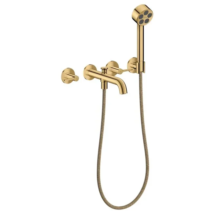 hansgrohe AXOR One 3-Loch Wannenarmatur 48444990 Unterputz, Ausladung 220mm, mit Handbrause, mit Hebelgriff, polished gold optic