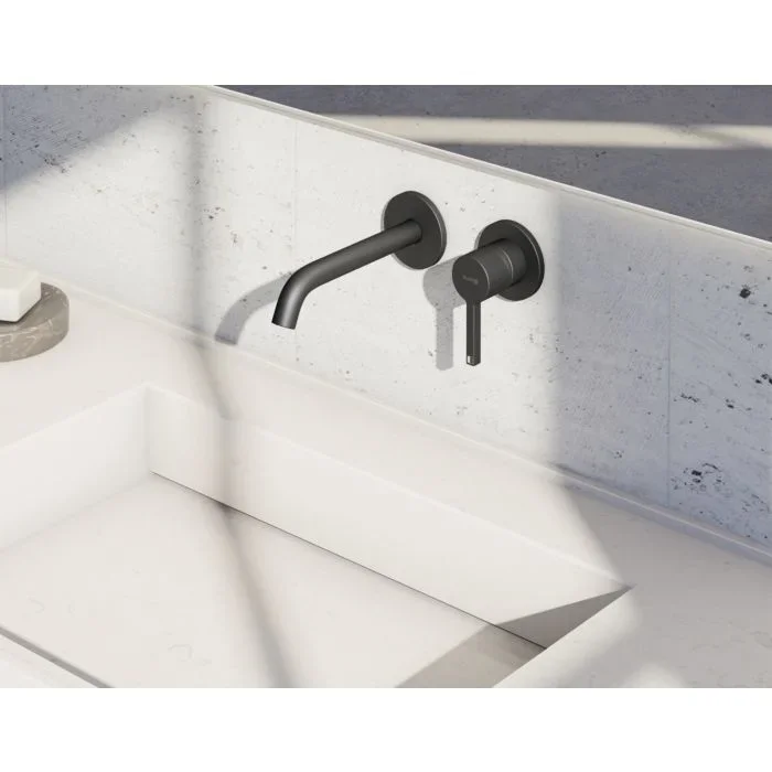 Kludi Nova Fonte Fertigmontageset 202443915 UP-Waschtisch-Zweiloch-Wand-Einhebelmischer, Ausladung 180mm, mattschwarz