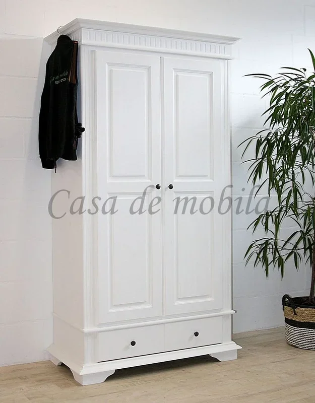 Massivholz Dielenschrank DAHLIA landhaus 110x204x58 Fichte massiv weiß gewachst