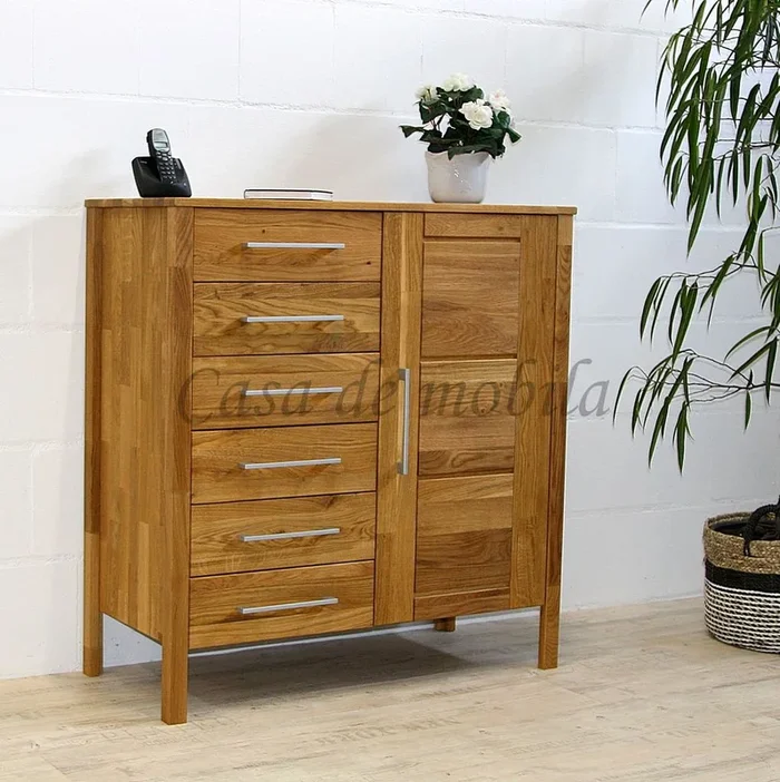 Massivholz Hochkommode mit Schubladen 100x106x45cm NXT ZENNA Wildeiche massiv natur geölt