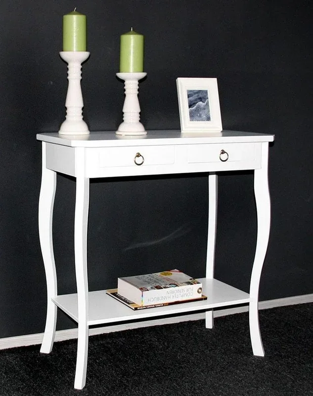 Massivholz Konsolentisch mit Ablage 79x76x40cm VENEZIA Pappel massiv weiß lackiert