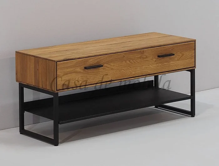 Massivholz Schuhbank 98x44x36cm Eiche massiv natur geölt Metallbeine schwarz