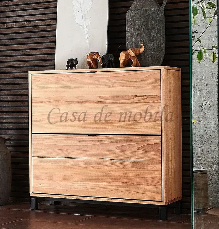 Massivholz Schuhschrank mit 2 Klappen WALKIN 90x90x33cm Kernbuche massiv geölt Metallgestell M9