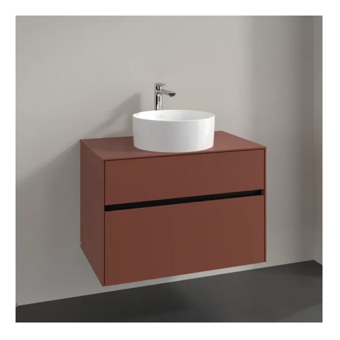 Villeroy und Boch Collaro Waschtischunterschrank C037B0AH 80×54,8x50cm, Waschtisch mittig, LED-Beleuchtung 5,7 W, wine red