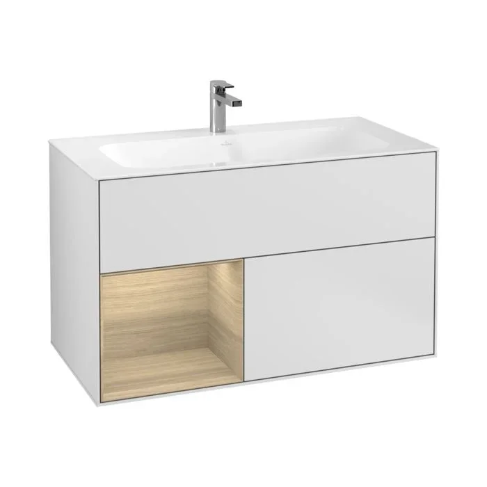 Villeroy und Boch Finion Waschtischunterschrank F030PCMT 99,6×59,1×49,8cm, Regal links Oak Veneer, White matt lacquer
