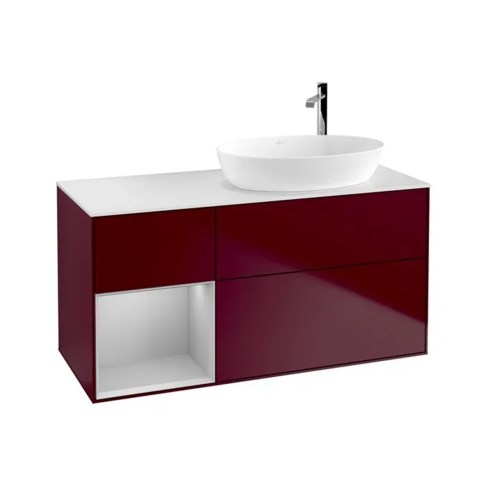 Villeroy und Boch Finion Waschtischunterschrank F921GJHB 120cm, Abdeckplatte white matt, Regale Light grey matt lacquer, Peony Matt