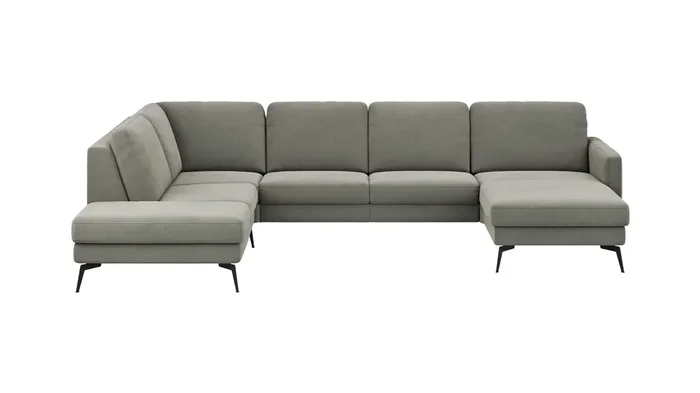 Wohnlandschaft Enna – Ecke links, 2,5-Sitzer, Longchair rechts, Stoff, Grau
