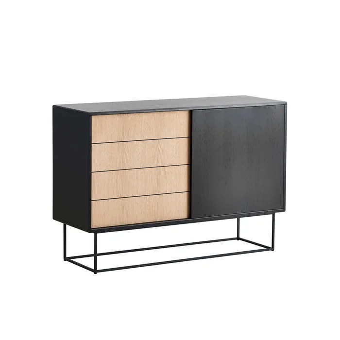 Woud – Virka Sideboard high, Eiche schwarz / geseift